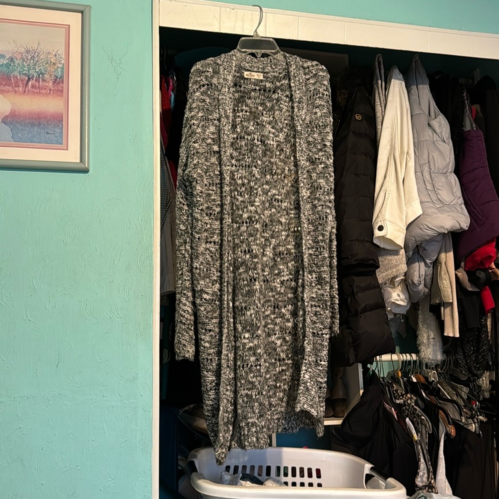 Long black and white cardigan